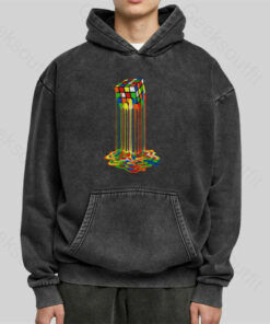 Rainbow Abstraction melted rubix cube Washed Hoodie