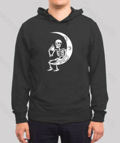 Skeleton Drinking Coffee on The Moon Hoodie