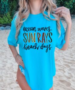 Bella Canvas or Comfort Colors Ocean Waves Sun Rays Beach Days Tee Summer Cover Ups