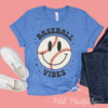 Blue Baseball Vibes Smiley Retro Tee -Unisex Toddler, Youth, and Adult Sized Baseball Shirt Softball Shirt Baseball Mom Tee