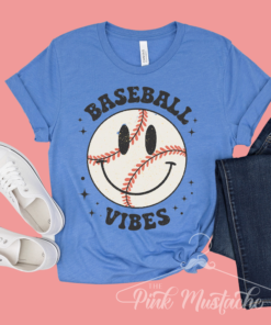 Blue Baseball Vibes Smiley Retro Tee -Unisex Toddler, Youth, and Adult Sized Baseball Shirt Softball Shirt Baseball Mom Tee