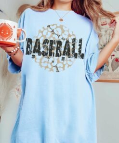 Blue Bella Canvas or Comfort Colors Baseball Leopard Print Tee Quality Retro Tee