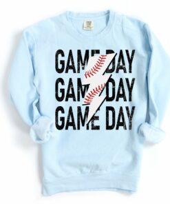 Comfort Colors Baseball Game Day Lightning Bolt Sweatshirt – Adult Sized Baseball Sweatshirt