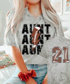 Comfort Colors Color Blast Football AUNT Lightning Bolt Tee Football Mom Shirt