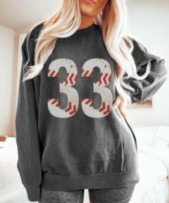 Comfort Colors Custom Vintage Baseball Sweatshirt – Baseball Mom Baseball Girlfriend Baseball Fan Shirt with Number