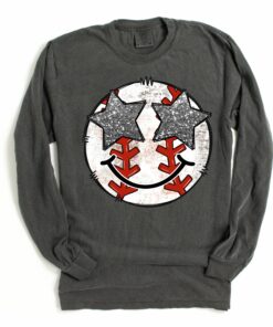 Comfort Colors Long Sleeve Baseball Smiley Stary Eyes Shirt Baseball Mom Shirt