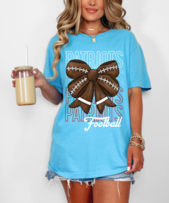 Comfort Colors Patriots Football Bow Tee- Youth and Adult Sizes