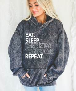 Eat. Sleep. Take Kids To Sport. Repeat. Acid Washed Hoodie Funny Mom Life Sweashirt Gifts for Her