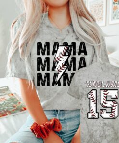 FrontBack Comfort Colors Color Blast Baseball Mama Lightning Bolt With Name Tee Baseball Mom Shirt