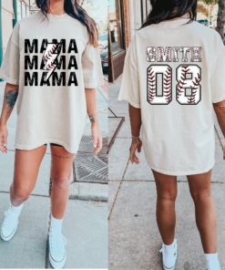 FrontBack Comfort Colors or Bella Canvas Baseball Mama Lightning Bolt With Name Tee Baseball Mom Shirt