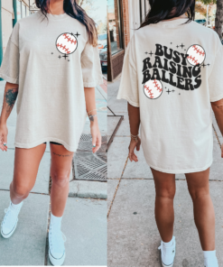 FrontBack Comfort Colors or Bella Canvas Busy Raising Ballers Tee Baseball Mom Shirt