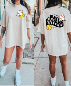 FrontBack Comfort Colors or Bella Canvas Busy Raising Ballers Tee Baseball and Softball Mom of Both Shirt