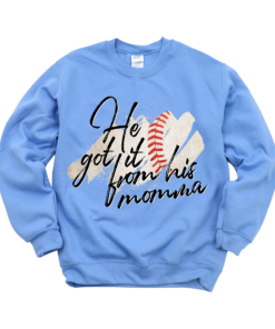 He Got It From His Mama Baseball Carolina Blue Unisex Baseball Sweatshirt
