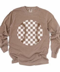 Long Sleeve Comfort Colors Checkered Espresso Baseball Tee Quality Retro Tee