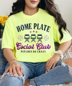 Neon Comfort Colors Home Plate Social Club Baseball Shirt Baseball or Softball Mom Shirt