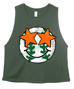 WITH NUMBER Baseball Smiley Star Eyes Print CROPPED Tank