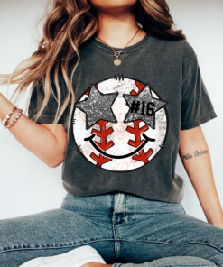 WITH NUMBER Bella Canvas or Comfort Colors Baseball Smiley Star Eyes Print Tee Quality Retro Tee