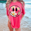 Watermelon Comfort Colors Daisy Smiley Face Tee Quality Retro Tee  Summer Cover Ups
