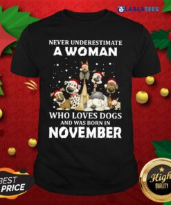 Nice Never Underestimate A Woman Who Loves Dogs And Was Born In November Shirt