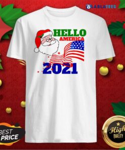 Premium Hello America 2021 Santa Claus Merry Christmas Usa Flag Shirt