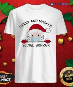 Premium Santa Face Mask Merry And Masked Social Worker Christmas Shirt