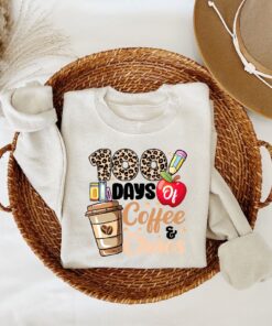 100 Days Of Coffee And Chaos Sweatshirt 100Th Day Of School Leopard Teacher Sweater Gift For Teachers Back To School Shirt Teacher Tee Unique