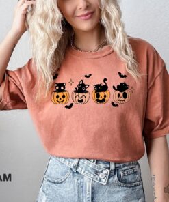 Black Cat Pumpkin Halloween Shirt For Fall Black Cat Lover Gift For Her Him