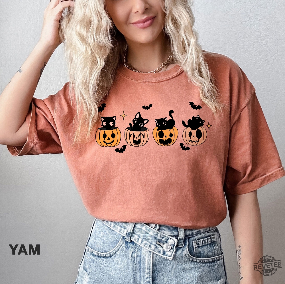 Black Cat Pumpkin Halloween Shirt For Fall Black Cat Lover Gift For Her Him Black Cat Pumpkin Halloween Shirt For Fall Black Cat Lover Gift For Her Him