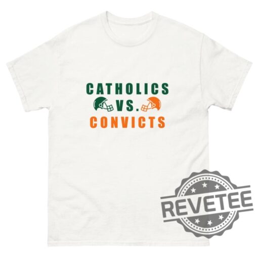 Catholics Vs Convicts Shirts Vintage 1988 T Shirt Hoodie Sweatshirt Tee Gift For Fan Men Women Miami Hurricanes Notre Dame Fighting Irish