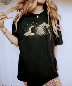Celestial Shirt Sun Moon Graphic T Shirt Moon Phase Astrology Astronomy Garment Dyed Boho Oversized Vintage Unique