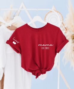 Custom Mama Shirt With Kids Name On Sleeve Personalized Mama Tshirt Pregnancy Reveal Shirt Mom To Be Gift For Mom Est Unique