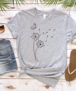 Dandelion Shirt Wild Flower Shirt Dandelion And Butterfly Shirt Inspirational Shirt Dandelion Gift Unique