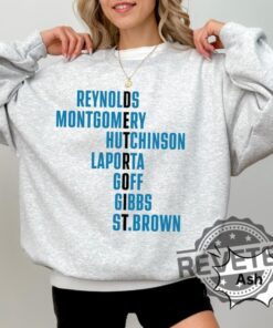 Destroit Lions Football Players Tshirt Hoodie Sweatshirt Reynolds Montgomery Hutchinson Laporta Goff Gibbs St Brown Crewneck Unique