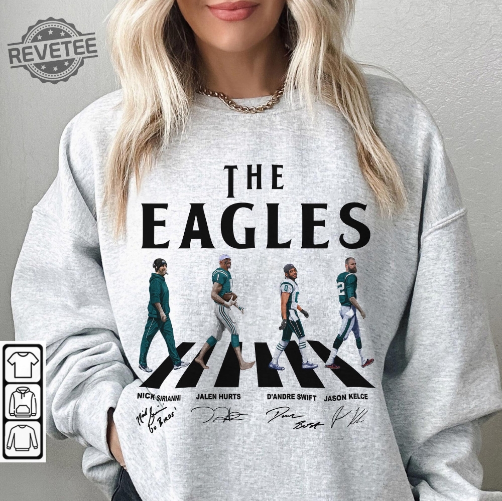 Eagles Walking Abbey Road Signatures Football Shirt Nick Sirianni Jalen Hurts Dandre Swift Jason Kelce Philadelphia Vintage new Eagles Walking Abbey Road Signatures Football Shirt Nick Sirianni Jalen Hurts Dandre Swift Jason Kelce Philadelphia Vintage new
