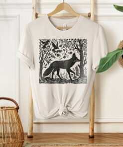 Folklore Forest Fox Lino Print Shirt Vintage Forestcore Shirt Folk Art Linocut Fox Shirt Cottagecore Aesthetic Tee Unique