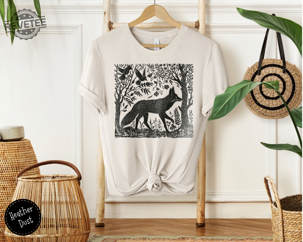 Folklore Forest Fox Lino Print Shirt Vintage Forestcore Shirt Folk Art Linocut Fox Shirt Cottagecore Aesthetic Tee Unique Folklore Forest Fox Lino Print Shirt Vintage Forestcore Shirt Folk Art Linocut Fox Shirt Cottagecore Aesthetic Tee Unique