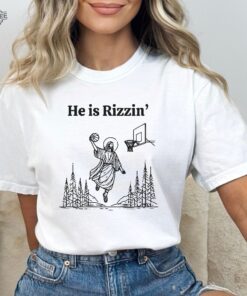 He Is Risen Funny Easter Shirt Of Jesus Playing Basketball Retro Y2k Christian Faith Religious Graphic Tee Weirdcore Clothing That Go Hard Unique