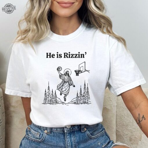 He Is Risen Funny Easter Shirt Of Jesus Playing Basketball Retro Y2k Christian Faith Religious Graphic Tee Weirdcore Clothing That Go Hard Unique