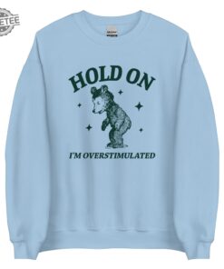 Hold On Im Overstimulated Unisex Heavy Blend Crewneck Sweatshirt Retro Bear Cartoon Vintage Cartoon Bear Aesthetic T Shirt Unique