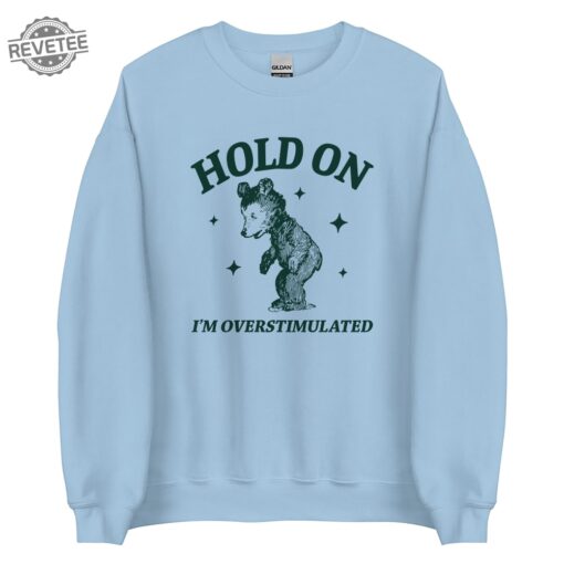Hold On Im Overstimulated Unisex Heavy Blend Crewneck Sweatshirt Retro Bear Cartoon Vintage Cartoon Bear Aesthetic T Shirt Unique