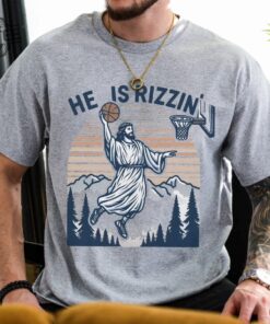 Jesus Basketball Easter Shirt Jesus He Is Rizzin Funny Religious Graphic Tee Y2k Retro Faith Sweater Aesthetic Gift For Believers