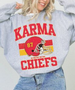 Karma Is The Guy Sweatshirt Taylor And Travis Crewneck Taylor Swift Super Bowl Outfit Taylor Swift And Travis Kelce Super Bowl Shirts Kansas City Cheifs Unique