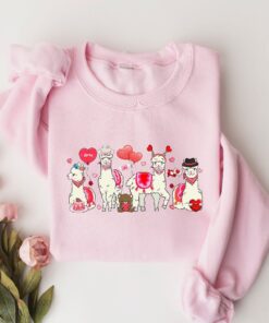 Llama Valentine Sweatshirt Valentine Llama Lover Tee Animal Valentines Crewneck Llama Heart Balloons Valentine Shirt Valentine Days Gift Unique