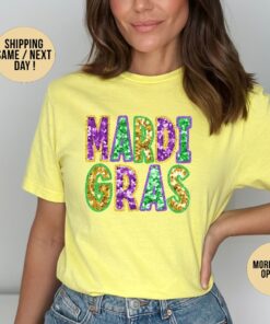 Mardi Gras 2024 Shirt Cute Mardi Gras Long Sleeve Shirt Louisiana Parade Krewe New Orleans Sweater Flower De Luce Shirt Faux Glitter Design Unique