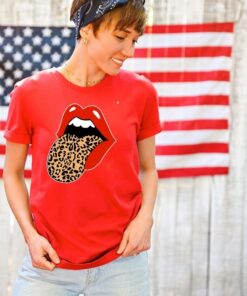 Red Lips Leopard Print Tongue T Shirt Fashion Lover Shirt Vintage Red Lips Shirt Stones Inspired Retro Shirt Cheetah Animal Print Shirt