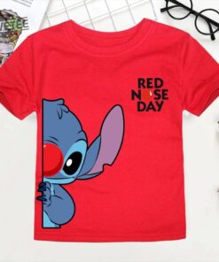 Red Nose Day Peeking Lilo Stitch Shirt Funny Cute Designer Shirt Red Nose Day Outfit Ideas Childrens Red Nose Day T Shirts Unique