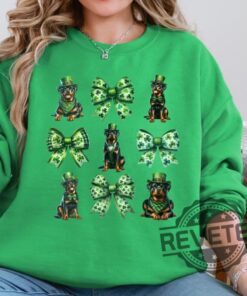 St Patrick Rottweiler Shamrock Coquette Bows Shirts Hoodie Sweatshirt Tee Gift For Fan Mens Womens Rottie Dog Mom Gifts Lucky Dog Lover New
