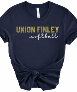 Union Finley Softball, Baseball, Football, Cheer or Mom Block Script Glitter T-Shirt