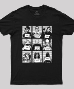 Halloween Mug Shot Horror Movie Character Geek T-Shirt