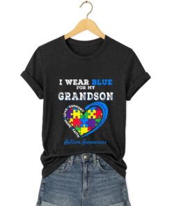 Autism Awareness I Wear Blue For My Grandson Love Support Hope Faith Shirt 1